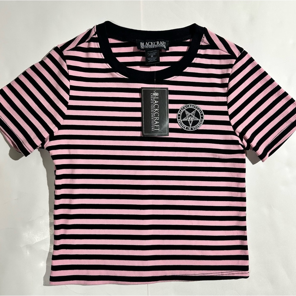 Blackcraft Cult Pink and Black Striped Women’s Crop Top NWT Size M
